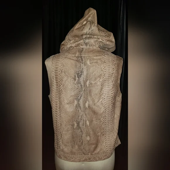John Anthony genuine python snakeskin reptile neutral tan browns hoodie vest L - Picture 9 of 15